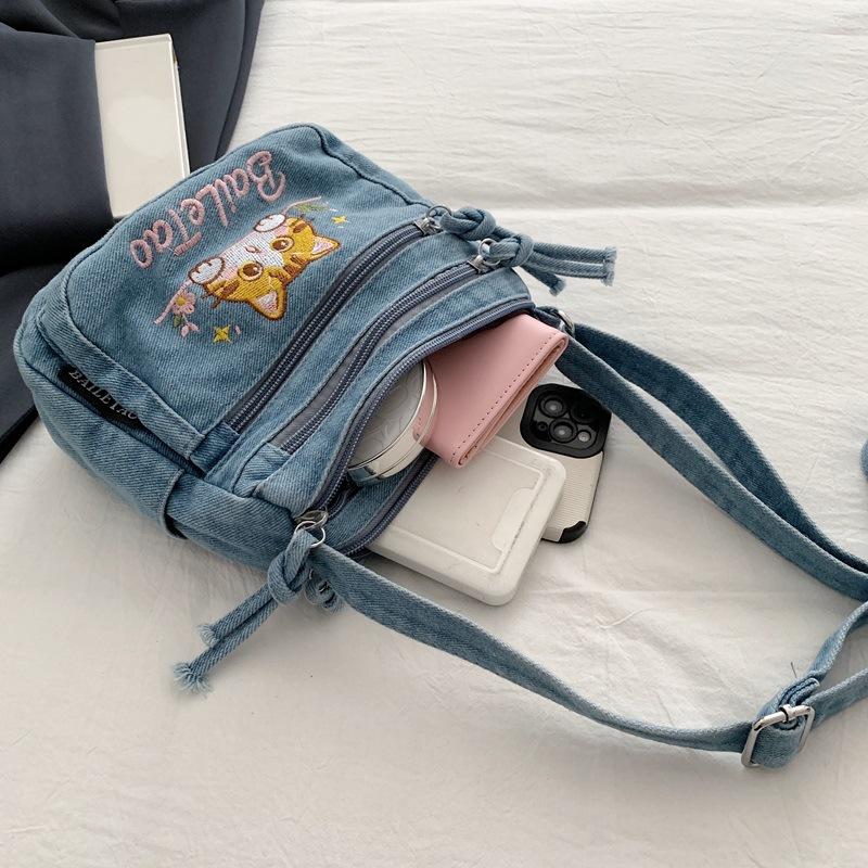 Small Square-shaped Washable Denim Bag - Casual, Simple, Large Capacity, Single Shoulder Bag