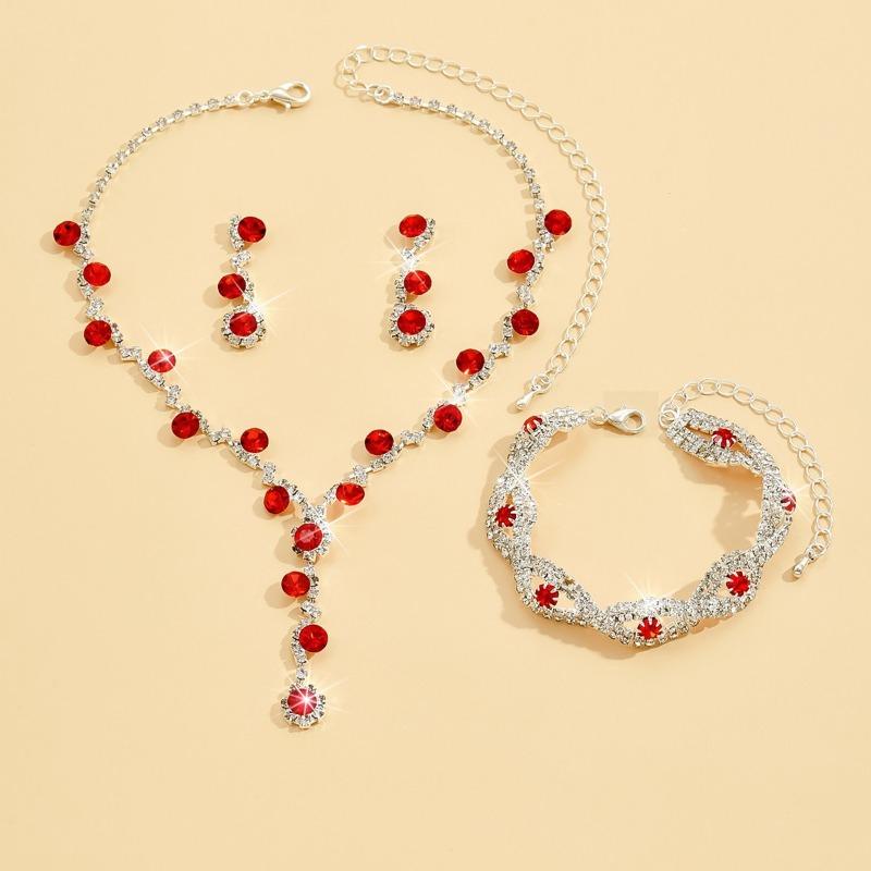 BLINGBAY Kvinners Smykkesett Søtt Trendy Bryllup Brude Tilbehør Rhinestones Elegant Armbånd Halskjede Øredobber Sett Kvinners Moderne Smykker Gave