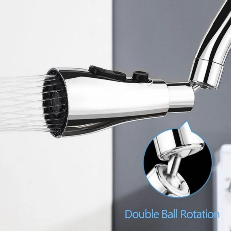 3-in-1 Multifunctional Kitchen & Bathroom Faucet Extender Splash-Proof Pressurized Sprinkler with 3-Speed Rotatable Bubbler and Scrubbing Nozzle