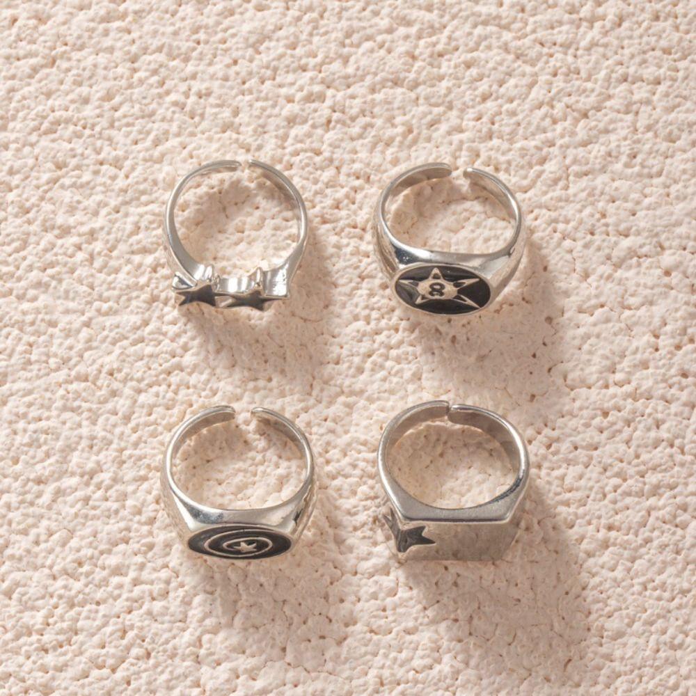 4pcs Bold Design Geometric Open End Rings Irregular Design Punk Couple Rings  Hiphop Style