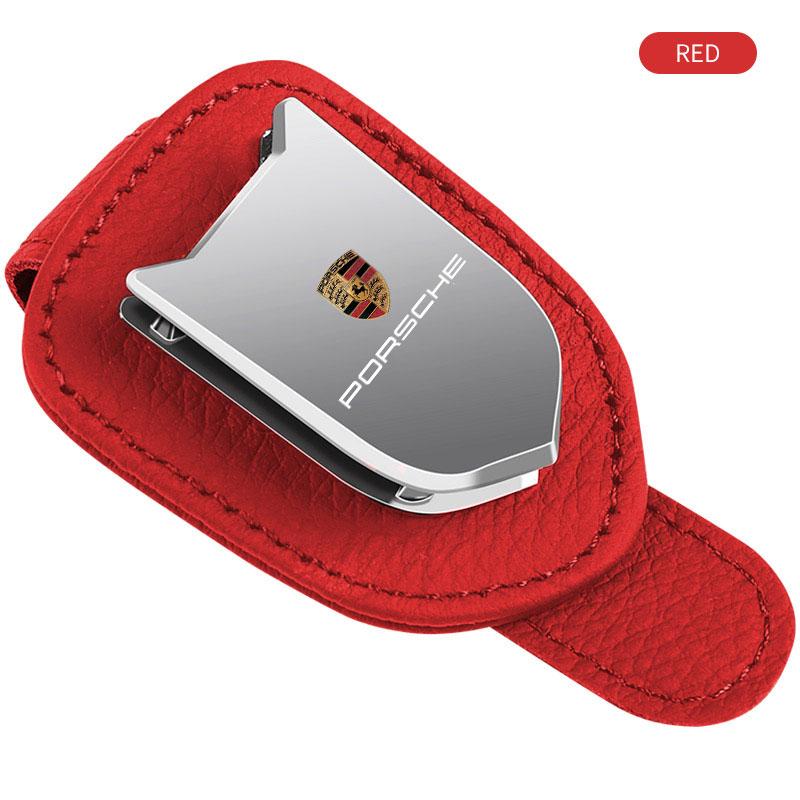 

Автомобильный солнцезащитный козырек, бокс для очков, клипса для солнцезащитных очков, держатель для карт/билетов, подставка для Porsche Boxster Cayenne Panamera Macan Cayman 911 918 996 917 991 красный