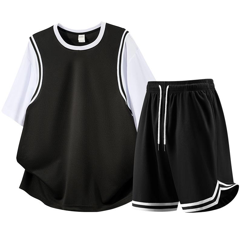 Best-Selling European-Size Basketball Set: Short Sleeve Round Neck Sporty Casual Running Outfit