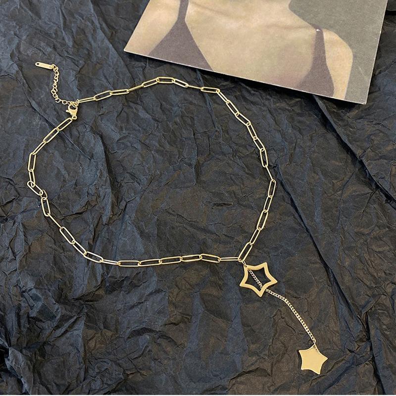 Gold Paperclip Chain Star Drop Y Necklace золотой