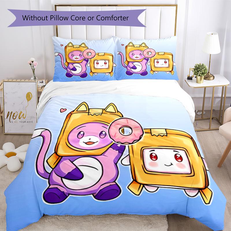 3pcs Lankybox Foxy and Rocky3 Pattern Bedding Set Duvet Cover Set Includes Duvet Cover &pillowcases, Perfect All Season Bedroom Decoration & Gift