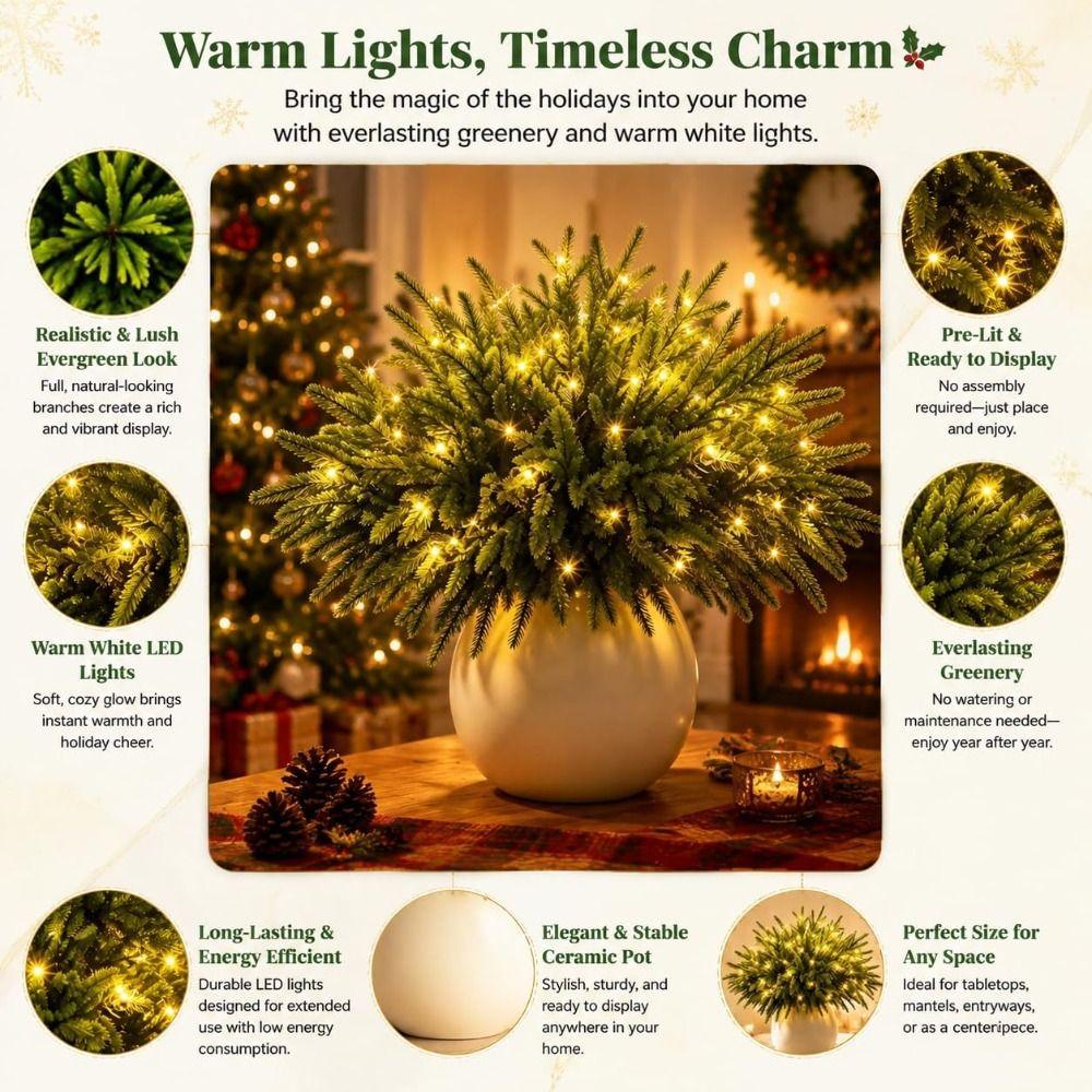 5/10Pcs with Lights Faux Christmas Norfolk Pine Stem Faux Cedar Branches  Christmas Decoration