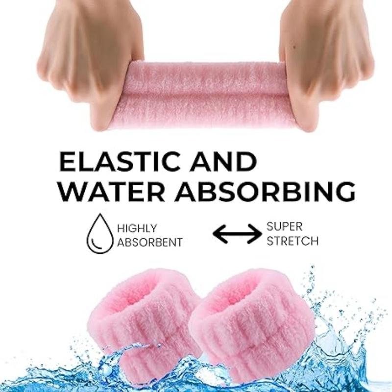 Fluffy Face Washing Headband, Women's Skin Care Face Washing Headband, Terry Cloth Headband and Wristband (Pink)