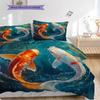 Koi Fish Pattern Bedding Quilt Set Quilt Cover Pillowcase Home Decoration Birthday Gift (1 * duvet cover + 2 * pillowcase, without core)