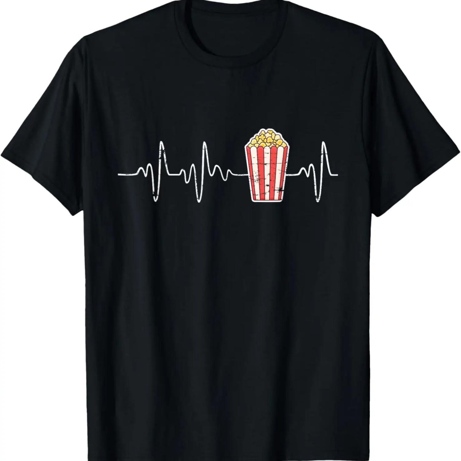 Movie Snack Popcorn Lover Heartbeat Gift Popcorn T-Shirt S чёрный