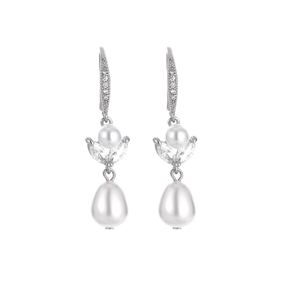 ZAKOL Micro-set Zircon Imitation Pearl Water Drop Leaves Shape Bridal Wedding Dangle Earrings Temperament Fashion Gift Jewelry
