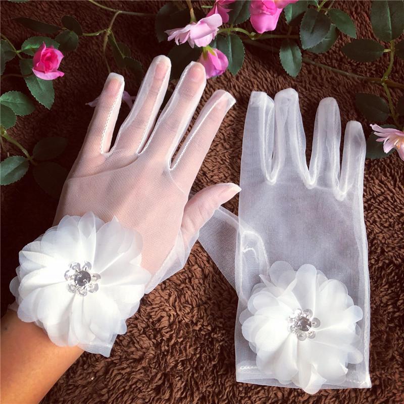 Elegant Lace Tulle Transparentes Bridal Wedding Party Dress Gloves Flower Sheer Short Summer Mittens Lolita Accessories