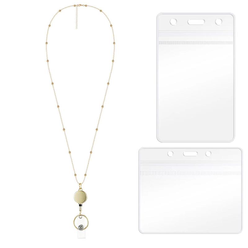 Retractable Badge Reel Lanyard ID Card Holders Stainless Steel Chain Necklaces Keychain Clip for Women Men Employee Wholesale