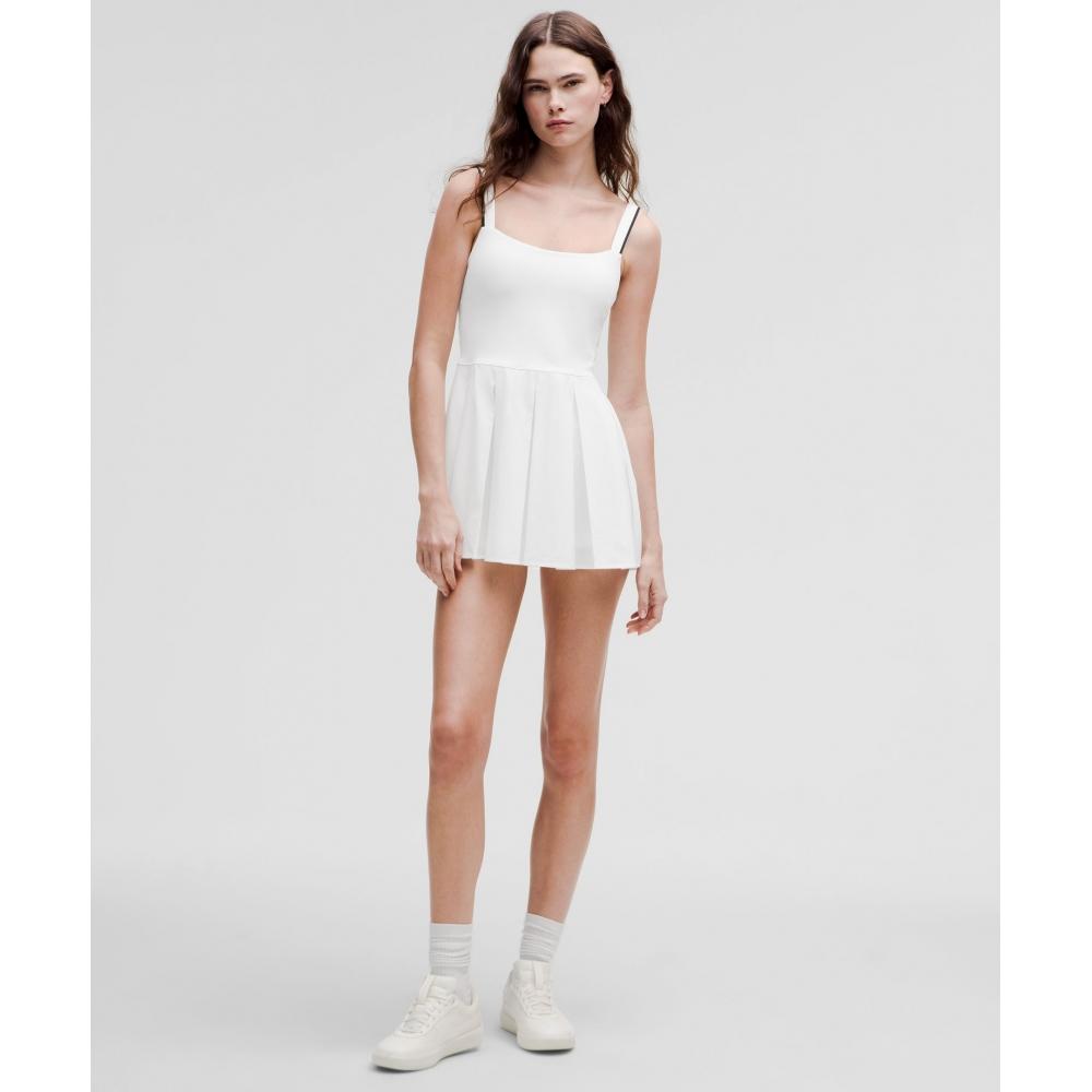 

Lululemon Box Pleat Short Lined Tennis Dress White Black 8