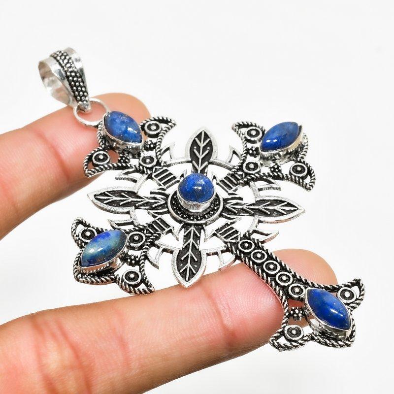 

Ювелирный кулон ручной работы с покрытием из серебра 925 пробы, ляпис-лазурь, 3,14 дюйма 3.14 синий