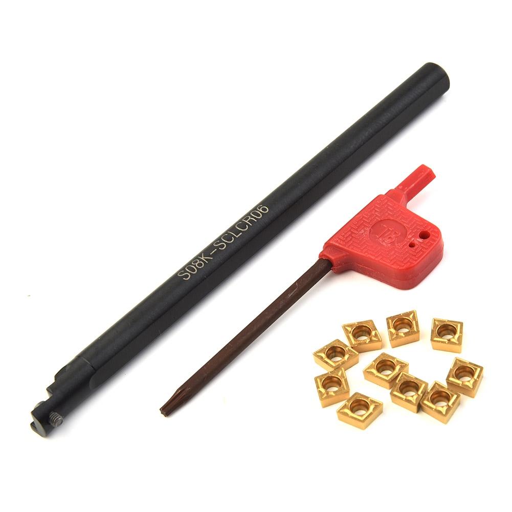 Turning Tools Steel Lathe Boring Bar 8mm S08K-SCLCR06 W/ 10x CCMT060204 Inserts