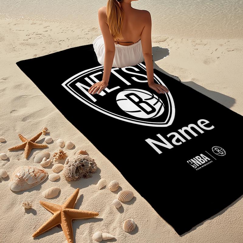 Custom Name Ultra-Soft Beach Towel with Brooklyn Nets Theme,Ideal for Pool - Camping, Diving - Perfect Travel Essential, Vibrant Beach Towel.