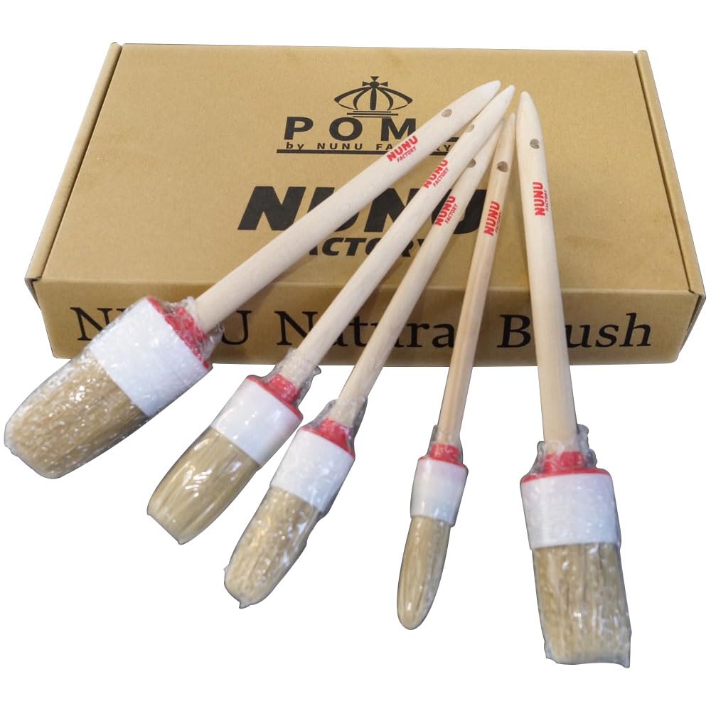 

POML Nunu Factory NUNU Natural Brush Set of 5 brushes in different sizes for different uses Natural material detail brush Wood stick Pig hair brush белый