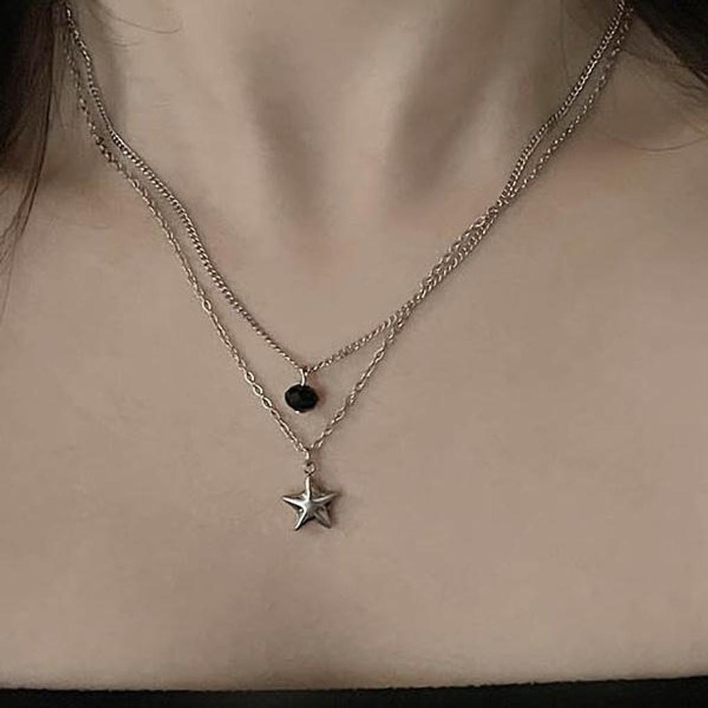 Women's Surgical Steel Layered Bead Star Necklace