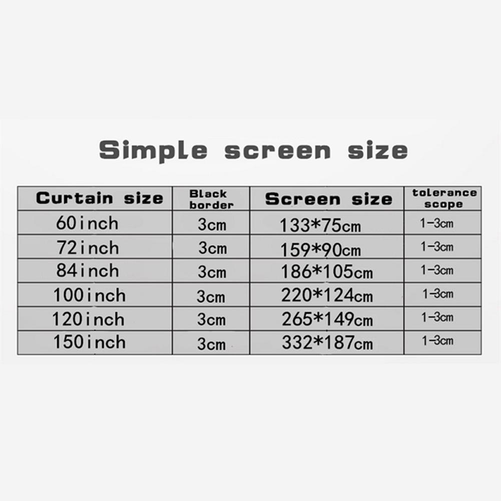 16:9 Simple Projector Curtain 60/72/84/100/120/150 inch Portable HD Display Screen Theater Movie for Home Outdoor Office