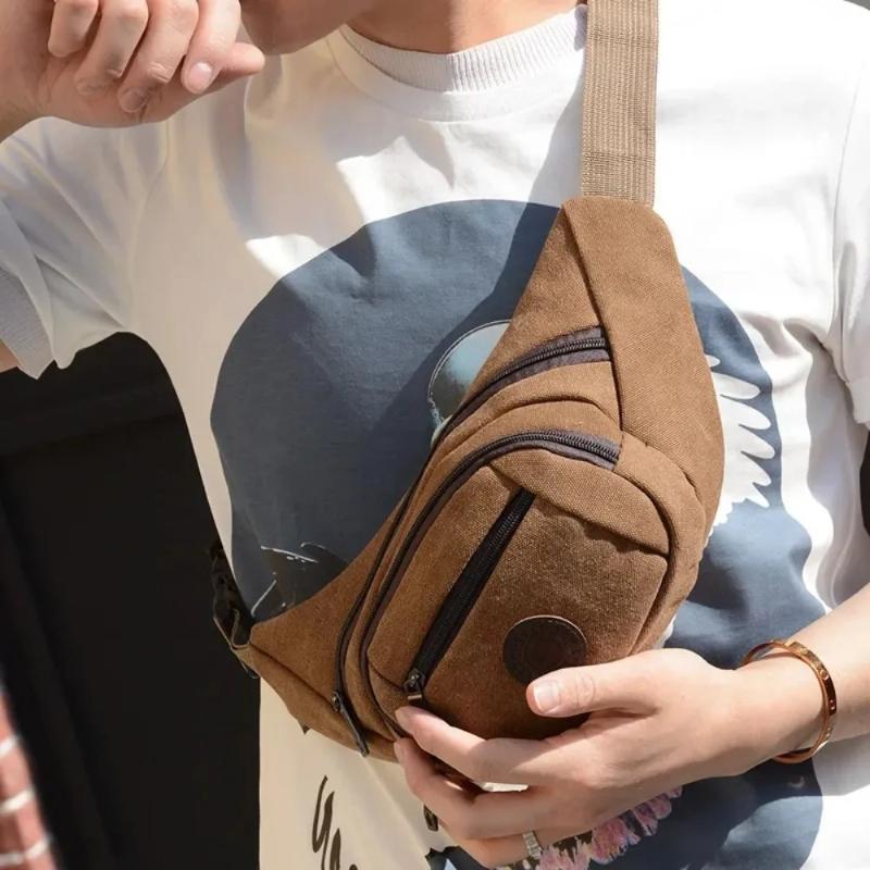 Men's Crossbody Bags Fashion Canvas Wallet Multifunctional Chest Shoulder Bag Large Capacity Waist Bag Outdoor Travel Mobile Phone Bag Crossbody Bag