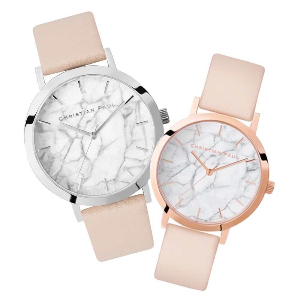 

Watch Pair Watch Storage Box Matching Pair Watch White Marble Baby Pink Leather Belt Leather [Christian Paul] Men s Women s M003PCSV-ML02PCPG []