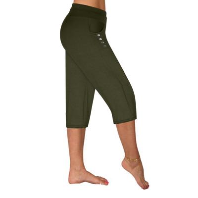 Women's 5-point Sports Pants, Fitness Pants, Running Training Loose Button Wide Leg Pants