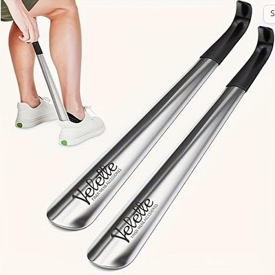 1Pc Stainless Steel Shoe Horn with Rubber Dipped Handle for Easy Shoe Wearing