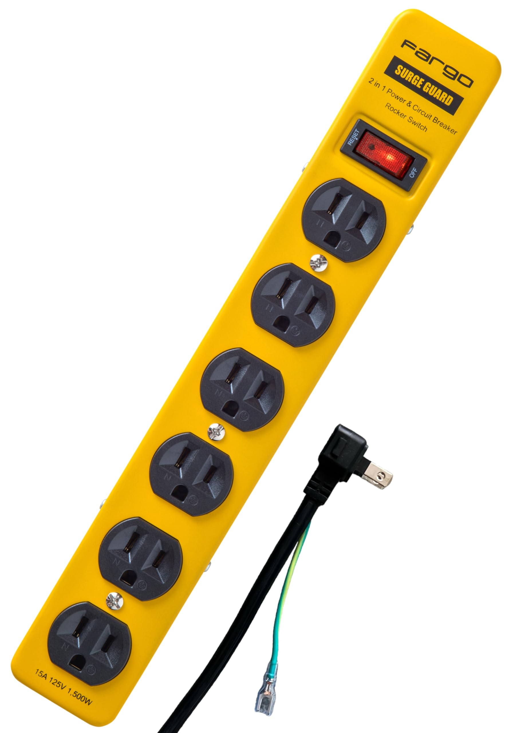 

Fargo STEEL TAP Power Strip, Steel, 3-Prong, with Grounding Wire, Wall-Mountable, Fixed Cord (Yellow, 6 Outlets, 2m)