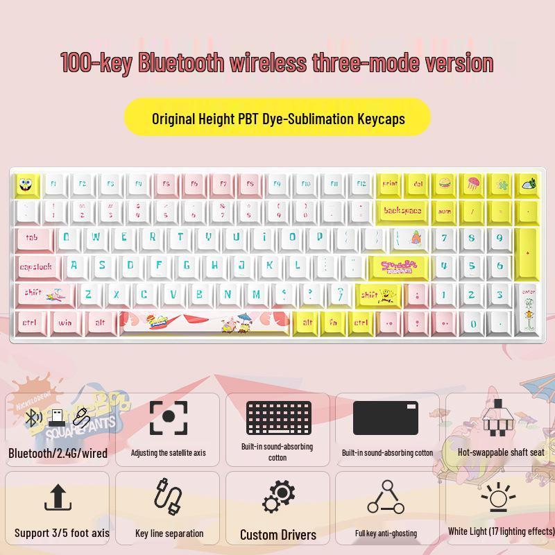 Wireless Bluetooth Mechanical Keyboard - 100-Key, Three-Mode, Compact Design, Office Customizable, Hot-Swappable Switches