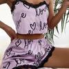 Valentine's Day Cute Printed Pajamas Women's Spring/Summer Breathable Ice Silk Home Fury 2 Piece Sets