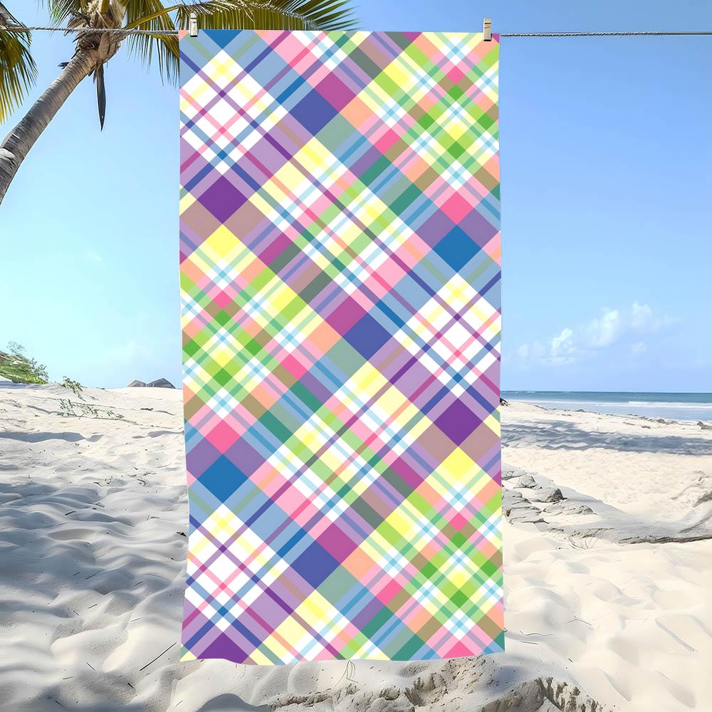 Soft P-Pastel Grids Towel Beach Towel Oversized Super Absorbent Soft Swim Beachtowels For Men, Women
