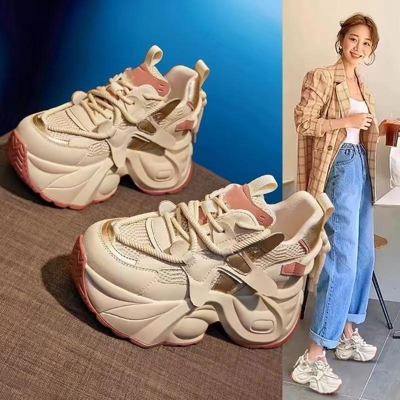 Sports dad shoes mesh thick sole showing feet small inner height increase women's shoes versatile casual ins tide white shoes