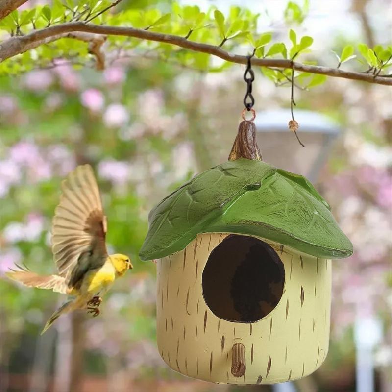 Resins Leaf Bird Nest Box for Garden Balconies Small Bird House Outdoor Hanging Ornament for Wrens Finches Hummingbirds