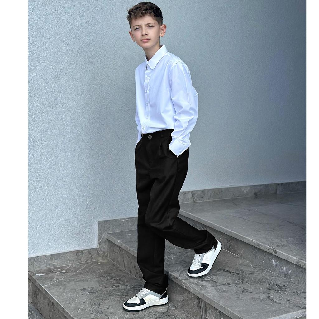 LOLANTA Boys' Formal Pants, Long Pants, Kids' School Pants, Solid Color, Perfect for Entrance Ceremonies, Graduations, Weddings, Recitals, Black, Size