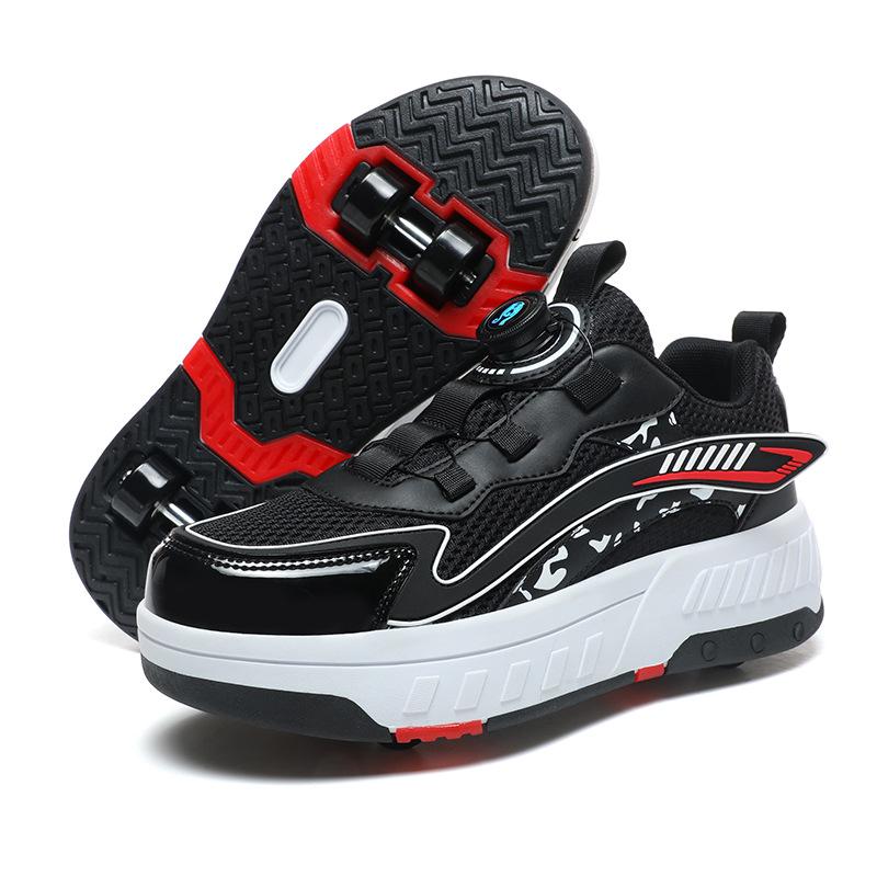 Overseas runaway shoes, children's wheel shoes LED ultra-light luminous charging boys and girls light shoes sports flying woven shoes