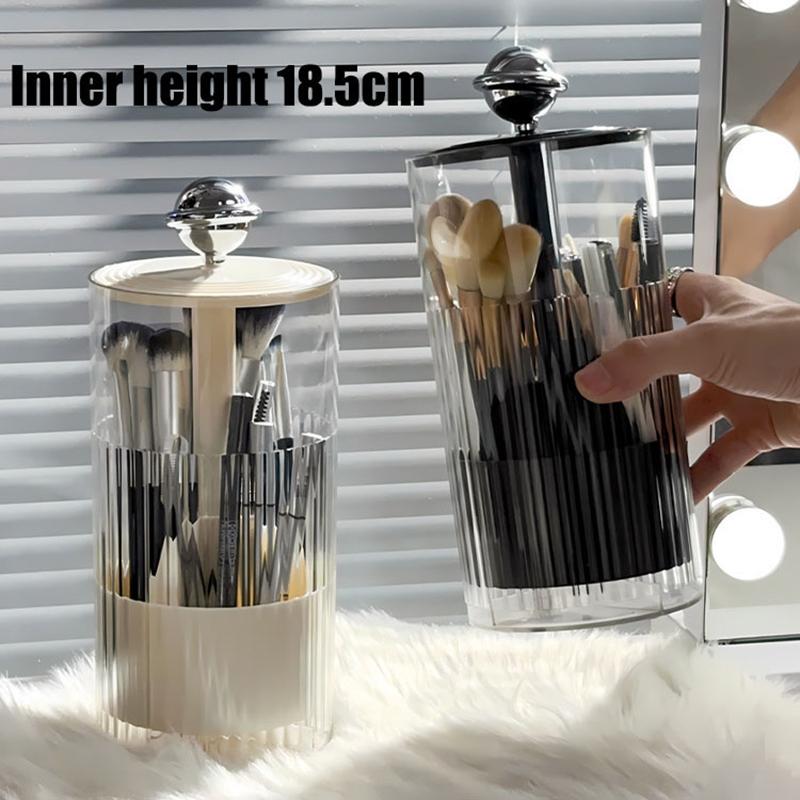 Automatic Lifting Makeup Brushes Holder With Lid Dustproof Makeup Organizer For Vanity Cosmetic Storage Box Lipstick Container