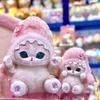 Söt körsbärsblommig rosa Mofusand katt gosedjursnyckelring kawaii dragbar stekt räka vändbar haj-katt Gosedjurs fluffig docka hänge