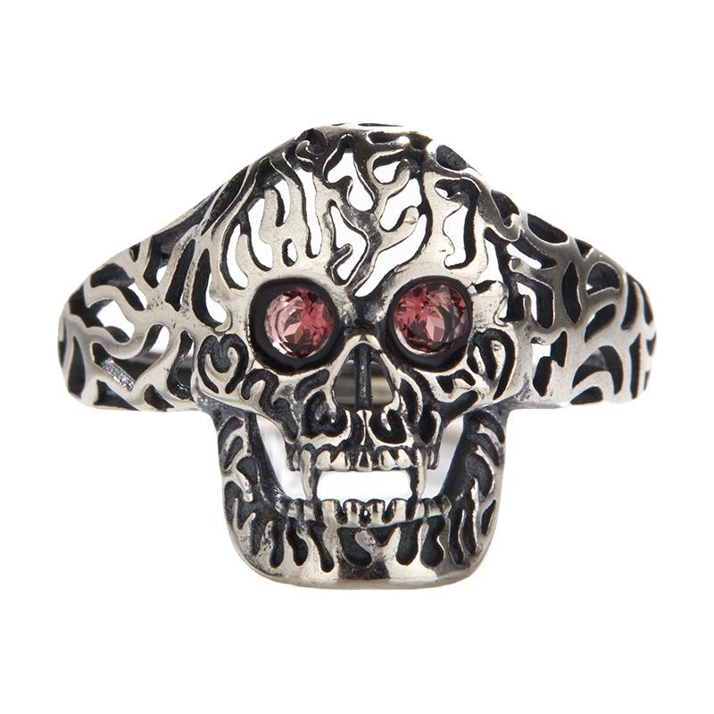 Personalized Trendy Ring Fashion Open Ring S925 Silver Inlaid Natural Garnet Skull Ring Women
