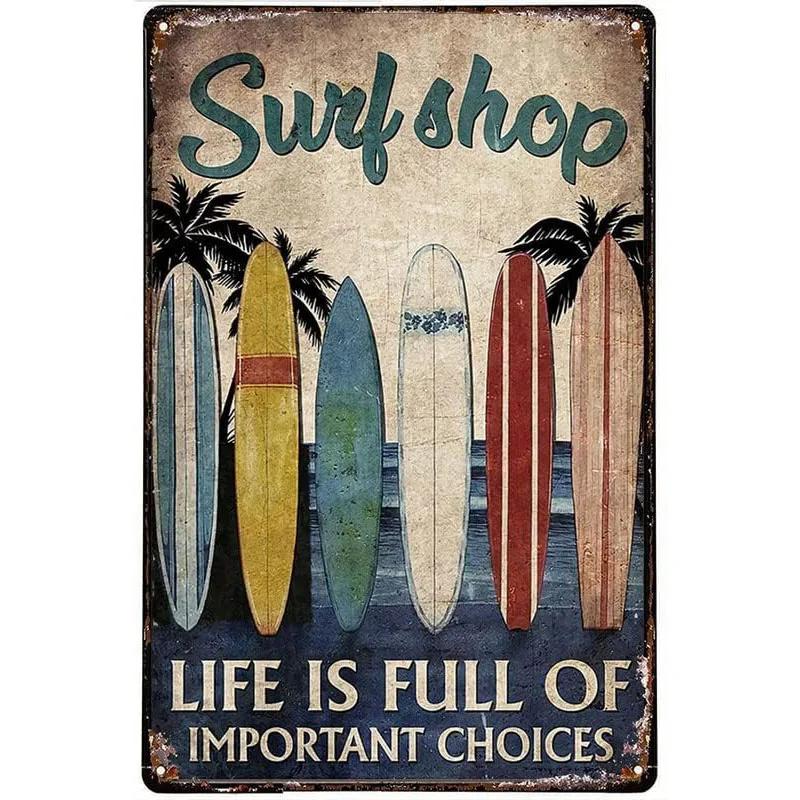 Plaques Metal Tin Sign Beach Holiday Surfing Wall Signs Art Decoration Vintage Tinplate Poster Bar Garage Garden Decor Plates