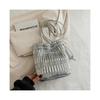 (Silver) Silver Pleated Drawstring Shoulder Bucket Bags Women Designer Soft PU Leather Small Handbags Female Casual Purse Underarm Bag