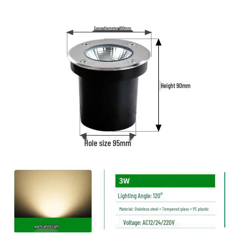 LED Waterproof Outdoor In-Ground COB Light - Round/Square for Courtyard, Walkway, and Lawn Landscaping