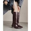 Fashion 2025 Autumn Women Boots Split Leather Women Shoes Pointed Toe Thin Heel Slip-on Knee High Boots Western Modern Ladies Boots