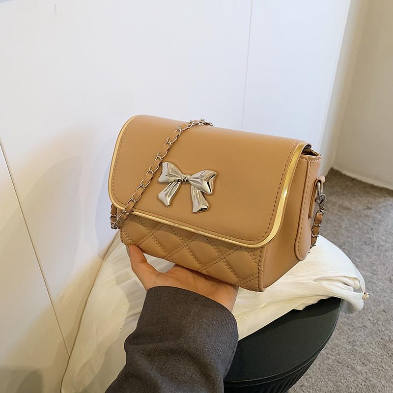 

Chic Street Style Pu Leather Square Shoulder Bag With Bowknot And Quilted Chain