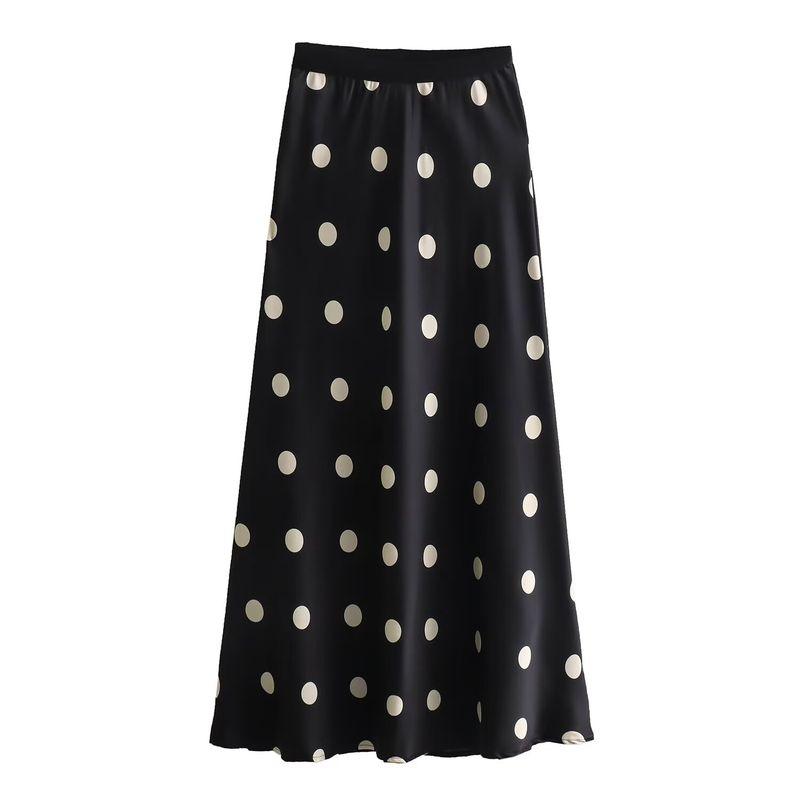 Kaslead New Arrival Women's Fashion Style Fashion Polka Dot Elastic Waist Long Satin Skirt