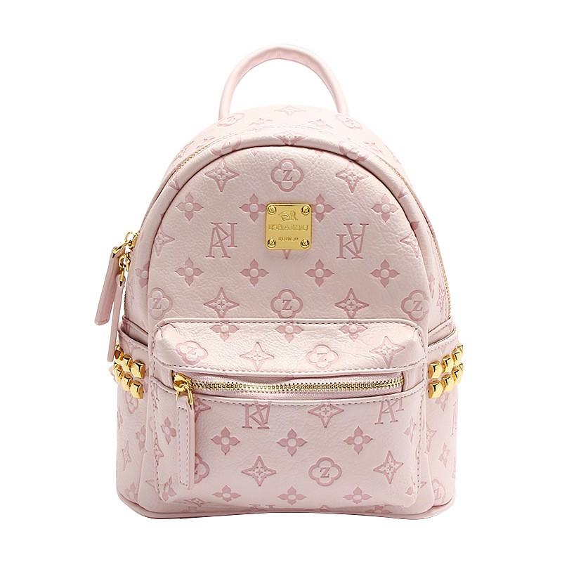 Large Capacity Pink Backpack Fashion Studded Small Shoulder Bag Daily Use