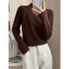 Spring black sweater women's high-end crimped inside knitted top semi-turtleneck temperament versatile bottoming shirt