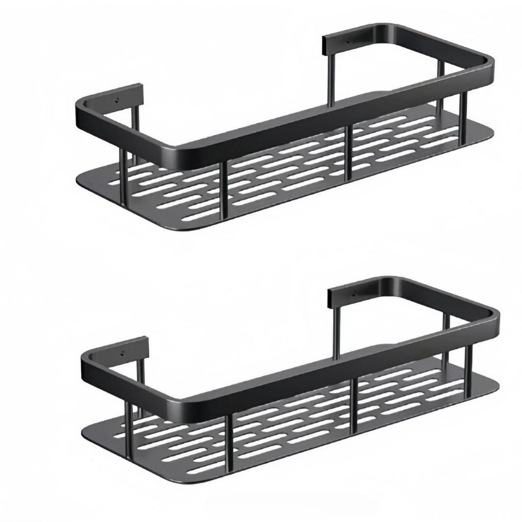 No-Drill Wall-Mounted Bathroom Storage Rack - Aluminum Nail-Free Shelves