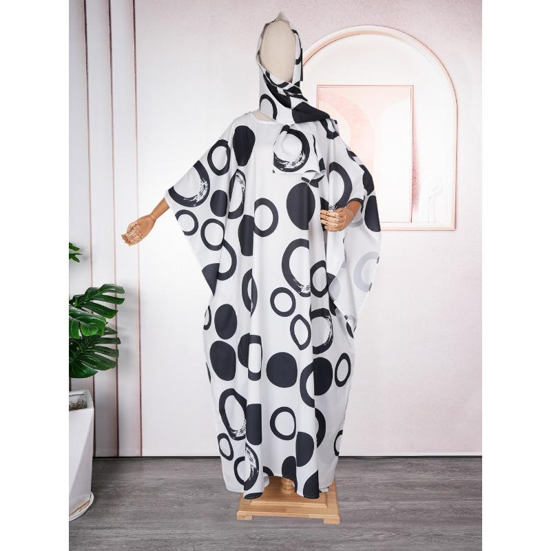 

Платье большого размера для женщин с рукавами «летучая мышь» свободного кроя с цветным принтом one size белый