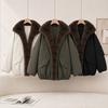 Damen Parka Jacke mit Kunstpelzkragen Reißverschluss Warm Locker Winter Dicke Oberbekleidung