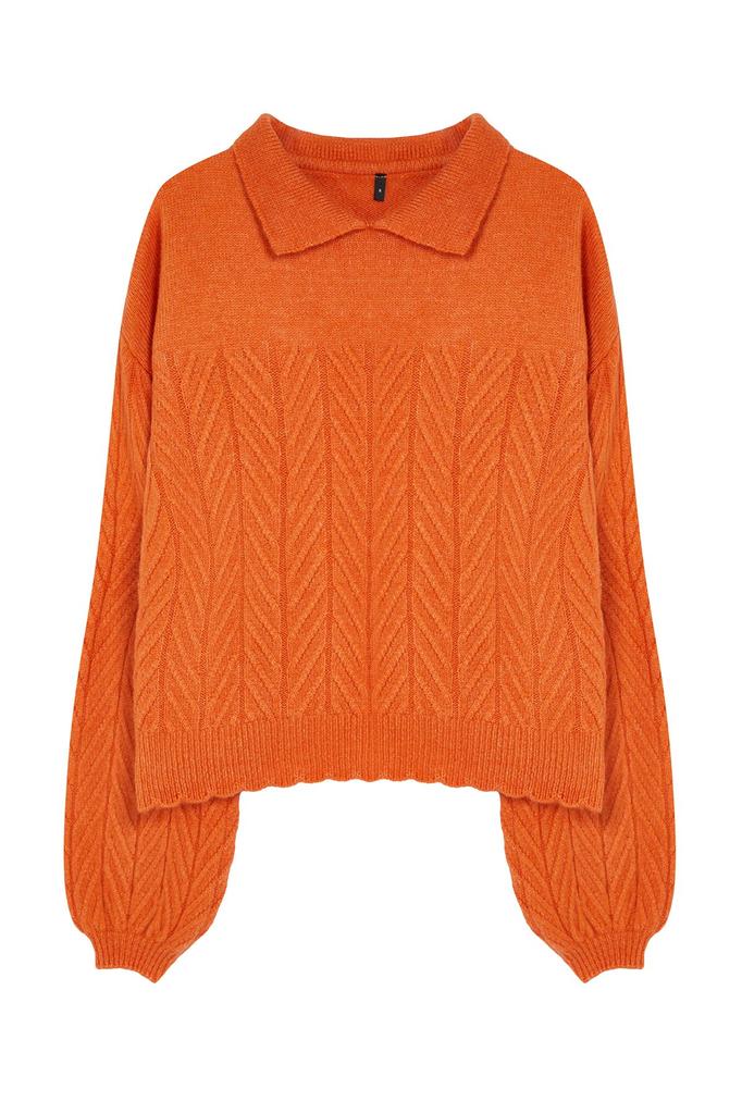 Women's Fashionable Stylish Sweater Orange Wide Fit Soft Textured Hair Braided Knitwear Sweater