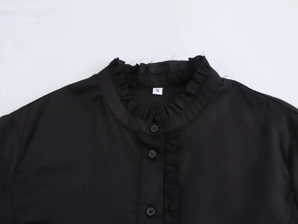 European & American High Street Style Women's Lace Stand-Up Collar Button Long Sleeve Dress